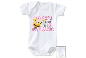 Body de bébé mon papy c’est le roi de la vaisselle rose