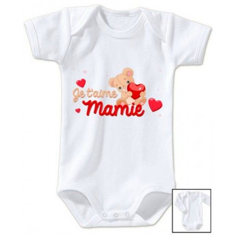 Body de bébé je t’aime mamie nounours rouge 