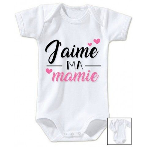 Body de bébé j’aime ma mamie trois cœurs fille