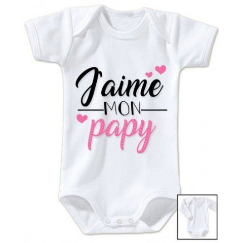 Body de bébé j’aime mon papy trois cœurs fille