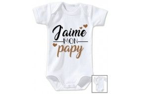 Body de bébé j’aime mon papy trois cœurs garçon