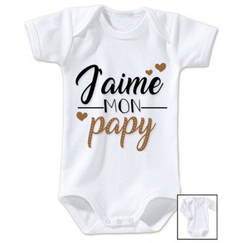 Body de bébé j’aime mon papy trois cœurs garçon