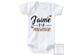 Body de bébé j’aime ma mamie trois cœurs garçon