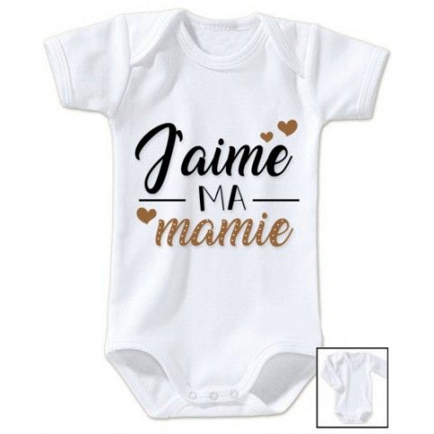 Body de bébé j’aime ma mamie trois cœurs garçon