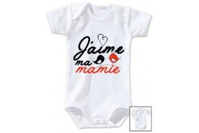 Body de bébé j’aime ma mamie oiseaux garçon