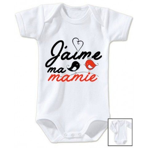 Body de bébé j’aime ma mamie oiseaux garçon