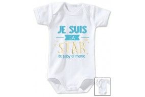 Body de bébé je suis la star de papy et mamie garçon