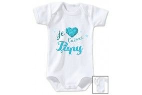 Body de bébé je t’aime papy cristal garçon