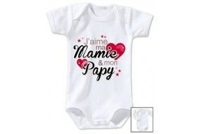 Body de bébé j’aime ma mamie et mon papy étoiles