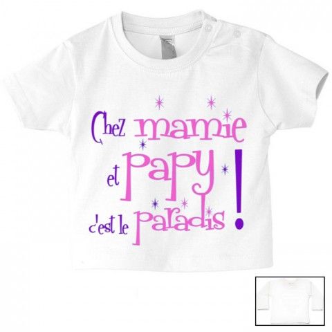 Tee-shirt de bébé chez mamie et papy c’est le paradis étoiles fille