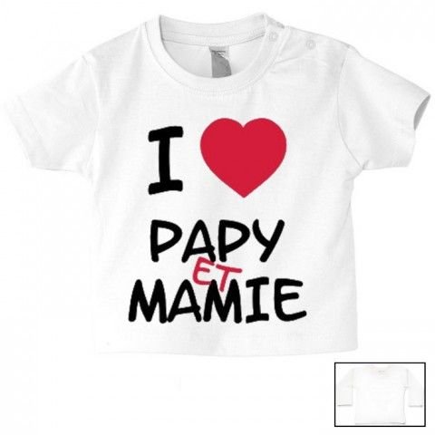 Tee-shirt de bébé i love papy et mamie cœur rouge