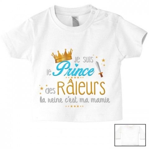 Tee-shirt de bébé je suis le prince des râleurs la reine c’est ma mamie