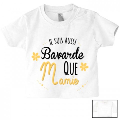 Tee-shirt de bébé je suis bavarde que mamie