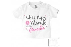 Tee-shirt de bébé chez papy et mamie c’est le paradis cœurs fille
