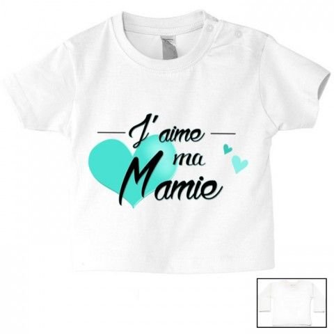 Tee-shirt de bébé j’aime ma mamie cœur turquoise