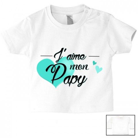 Tee-shirt de bébé j’aime mon papy cœur turquoise