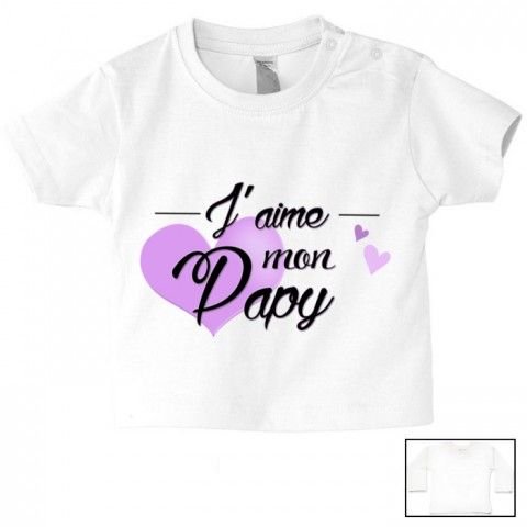 Tee-shirt de bébé j’aime mon papy cœur violet