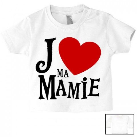 Tee-shirt de bébé j’aime ma mamie cœur rouge