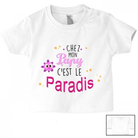 Tee-shirt de bébé chez papy c’est le paradis ensoleillé fille