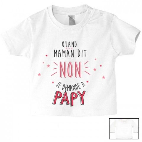 Tee-shirt de bébé quand maman dit non je demande à papy fille