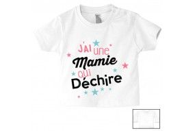 Tee-shirt de bébé j’ai une mamie qui déchire étoiles fille