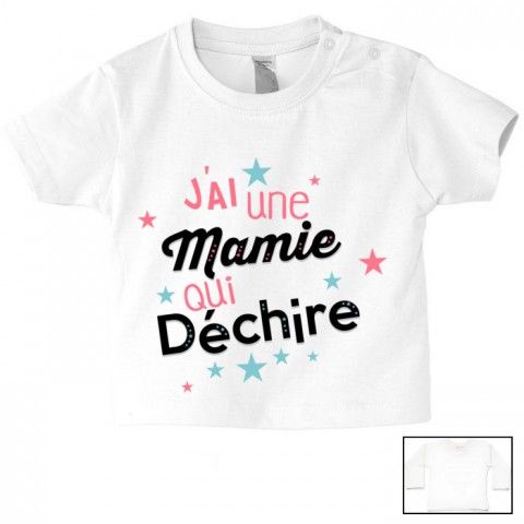 Tee-shirt de bébé j’ai une mamie qui déchire étoiles fille