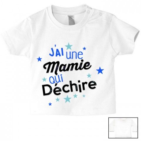 Tee-shirt de bébé j’ai une mamie qui déchire étoiles garçon