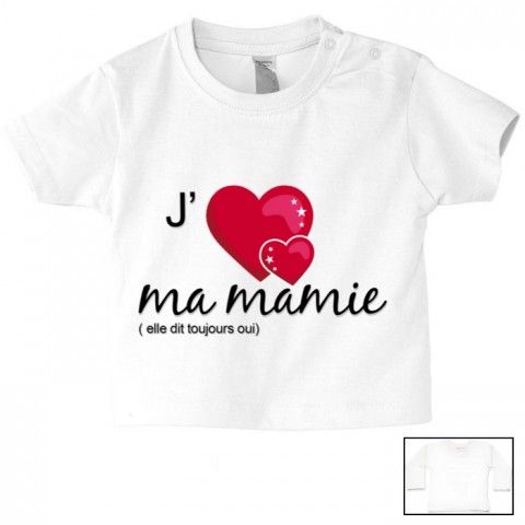 Tee-shirt de bébé j’aime ma mamie elle dit toujours oui fille