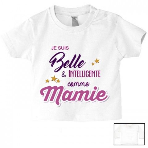 Tee-shirt de bébé je suis belle et intelligente comme mamie