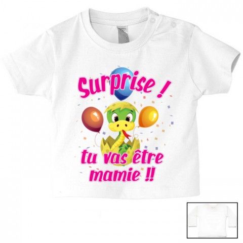 Tee-shirt de bébé surprise tu vas être mamie éclosion fille