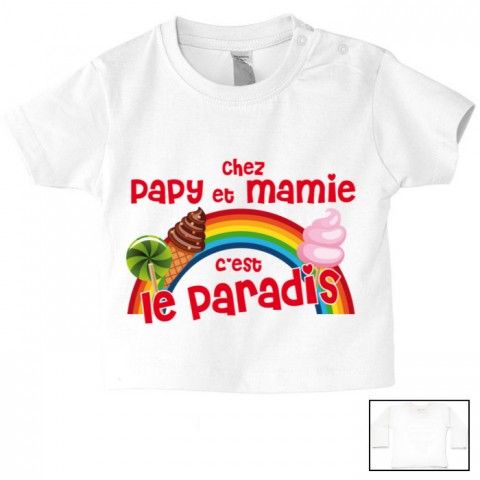 Tee-shirt de bébé chez papy et mamie c’est le paradis rainbow