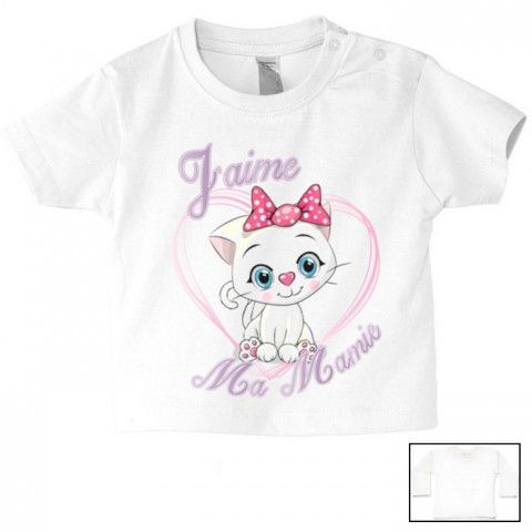 Tee-shirt de bébé j’aime ma mamie chaton