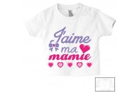 Tee-shirt de bébé j’aime ma mamie en cœurs fille