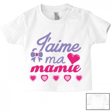 Tee-shirt de bébé j’aime ma mamie en cœurs fille