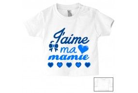 Tee-shirt de bébé j’aime ma mamie en cœurs garçon