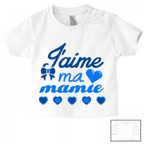 Tee-shirt de bébé j’aime ma mamie en cœurs garçon