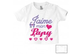 Tee-shirt de bébé j’aime mon papy en cœurs fille