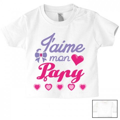 Tee-shirt de bébé j’aime mon papy en cœurs fille