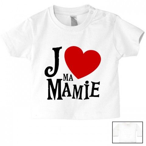 Tee-shirt de bébé j’aime ma mamie cœur rouge