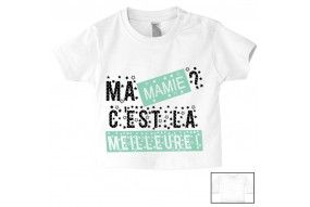 Tee-shirt de bébé ma mamie c’est la meilleure pois garçon