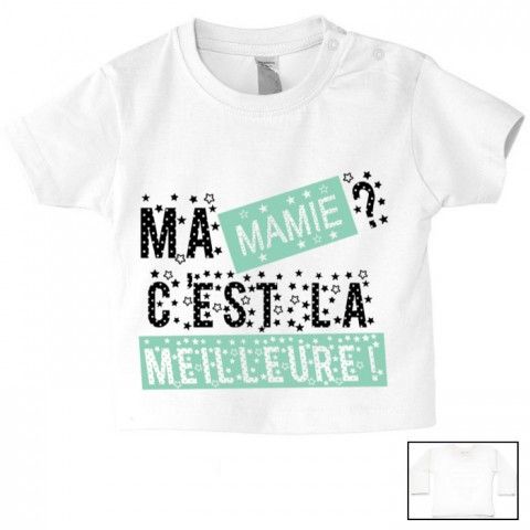 Tee-shirt de bébé ma mamie c’est la meilleure pois garçon