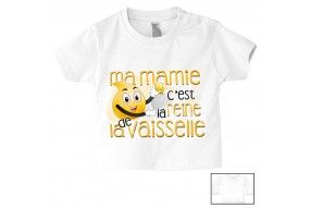 Tee-shirt de bébé ma mamie c’est la reine de la vaisselle orange