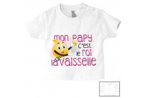 Tee-shirt de bébé mon papy c’est le roi de la vaisselle rose