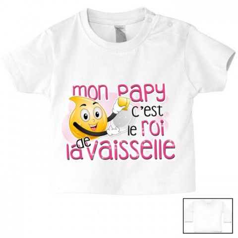 Tee-shirt de bébé mon papy c’est le roi de la vaisselle rose