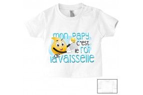 Tee-shirt de bébé mon papy c’est le roi de la vaisselle bleu