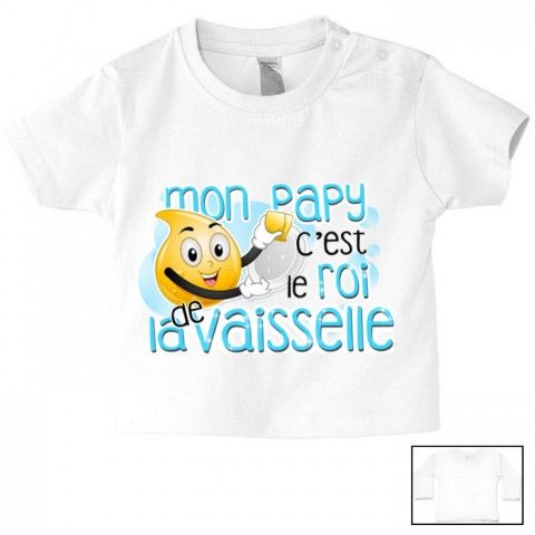 Tee-shirt de bébé mon papy c’est le roi de la vaisselle bleu