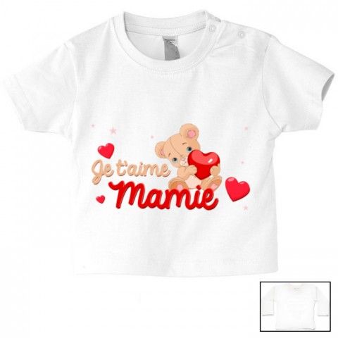 Tee-shirt de bébé je t’aime mamie nounours rouge 