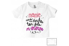 Tee-shirt de bébé mamie viens me chercher ton fils m’énerve fille