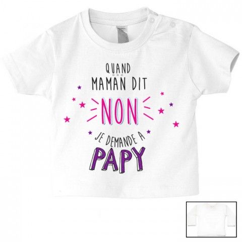 Tee-shirt de bébé quand maman dit non je demande à papy fille