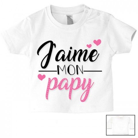 Tee-shirt de bébé j’aime mon papy trois cœurs fille